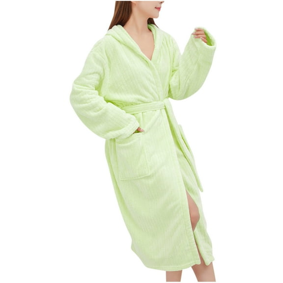 IROINNID Women's Casual Homewear Flannel Robe Bathrobe Homewear Long Sleeve Sleepwear with Pocket,Green