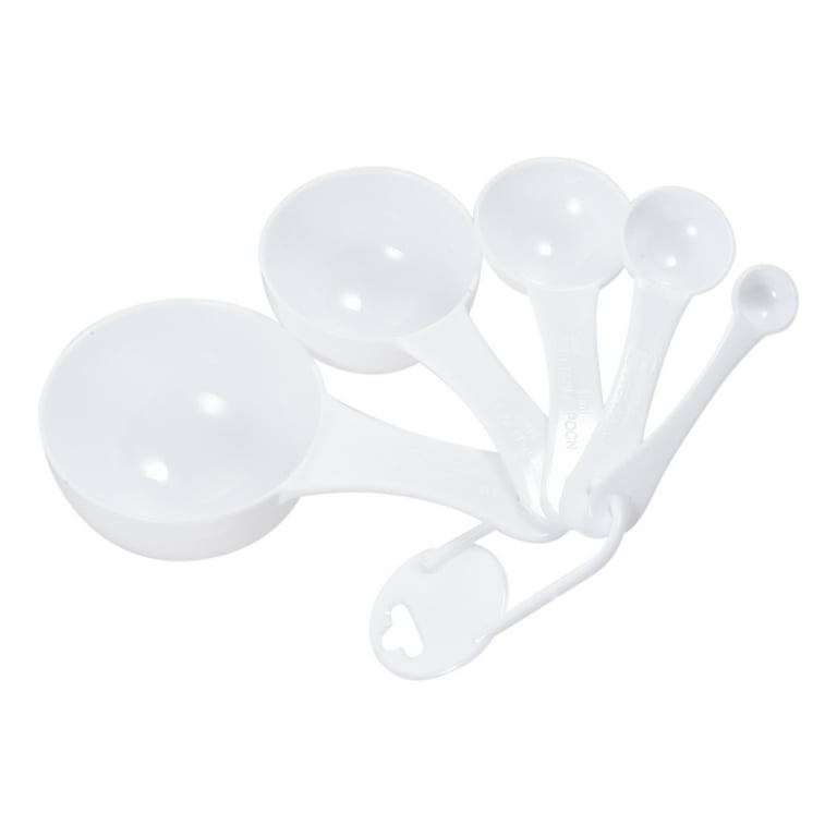 White Plastic Measuring Spoons With Capacity Marking, 1/4, 1/2, 1