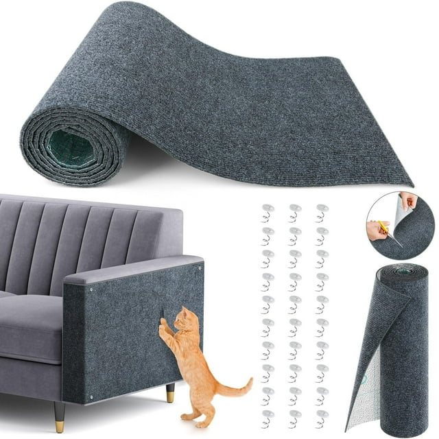 Protector de muebles para sofá para gatos, 78 x 15.7 pulgadas, alfombrillas autoadhesivas para rascar gatos, almohadillas para orejas recortables para pared, esquina, torre de gato y