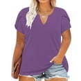 thumbnail image 2 of Fanxing Women's Plus Size Summer Tops Under 15 Purple Short Sleeve Curvy Shirts Loose Fitting Swing Tops for Full-figured Ladies XL-5XL, 2 of 7