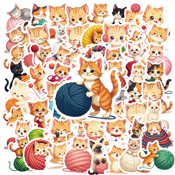 Cartoon Cat Theme Stickers, Waterproof Cat Theme Sticker for Water Bottle Laptop Phone Cases Planner Skateboard Luggage Helmet Party Favor Decor, Ideal for Adults Teens Teacher Rewards