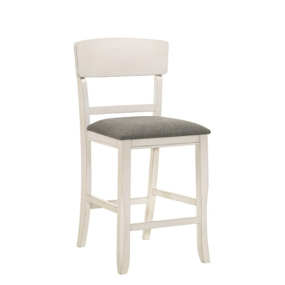 White Chalk Gray 2pc Counter Height Dining Room Chairs Bar Stools Fabric Upholstery Wooden