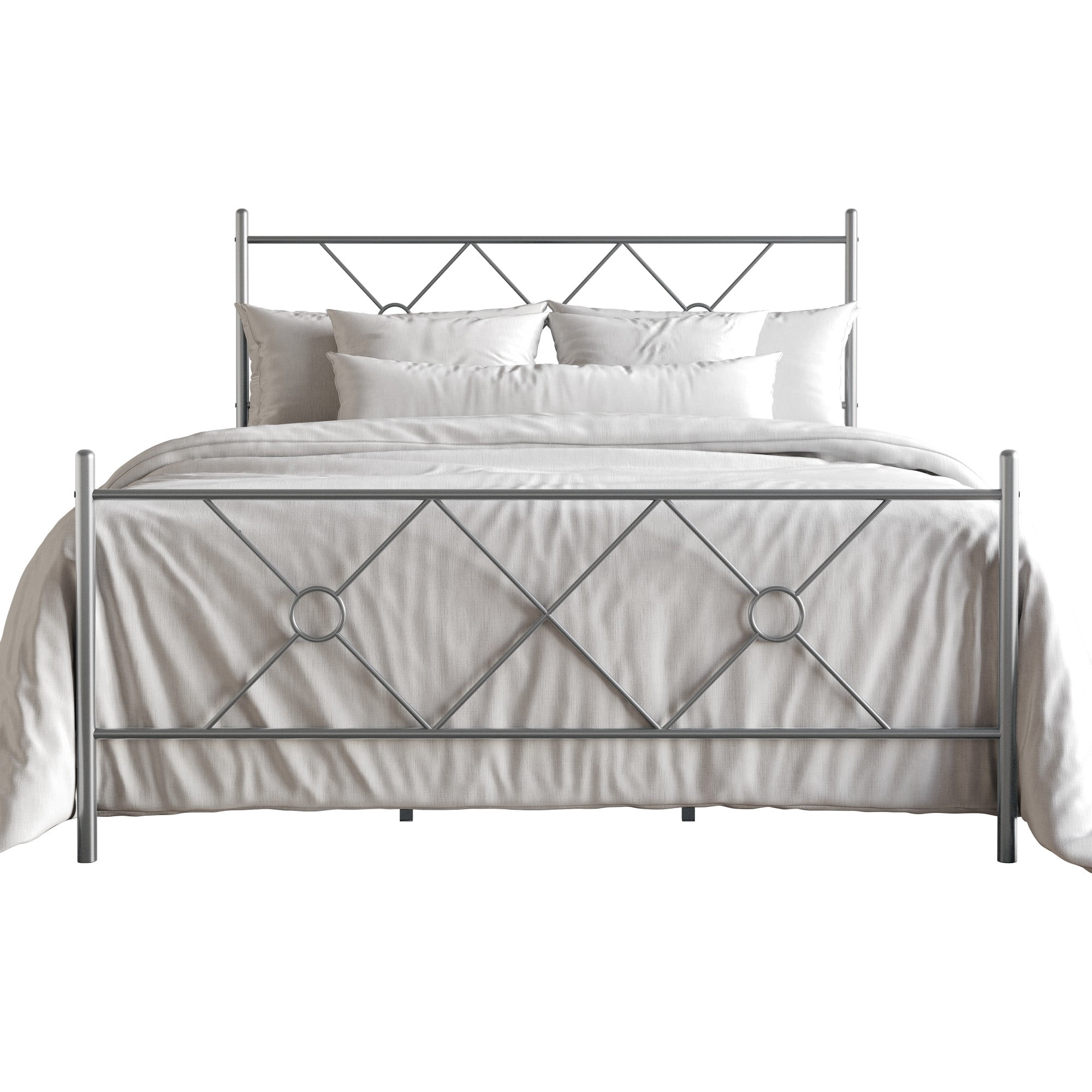 Home Design Marietta Twin Modern Metal Bed, Diamond Pattern Design, No Box Spring Needed, Sliver Gray, Easy Assembly