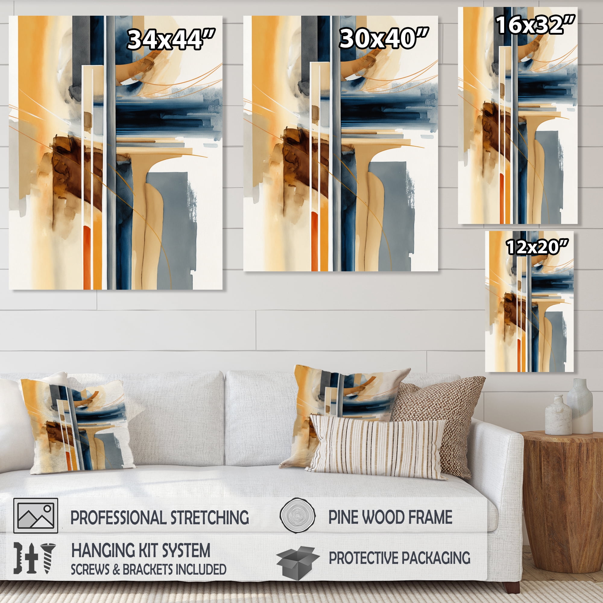Designart Modern Blue And Gold Abstract II Canvas Wall Art