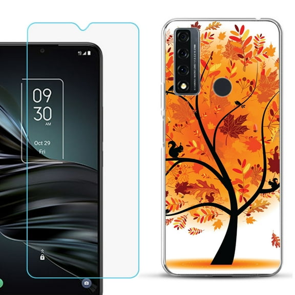 Slim-Fit Fashion Phone Case for TCL 20 XE, with Tempered Glass Screen Protector, by OneToughShield ® - Golden Tree