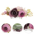 thumbnail image 3 of Unique Bargains 1 Pc Women's Portable Simulated Flowers Side Comb for Parties Purplish Red Polyester Fabric Iron, 3 of 4