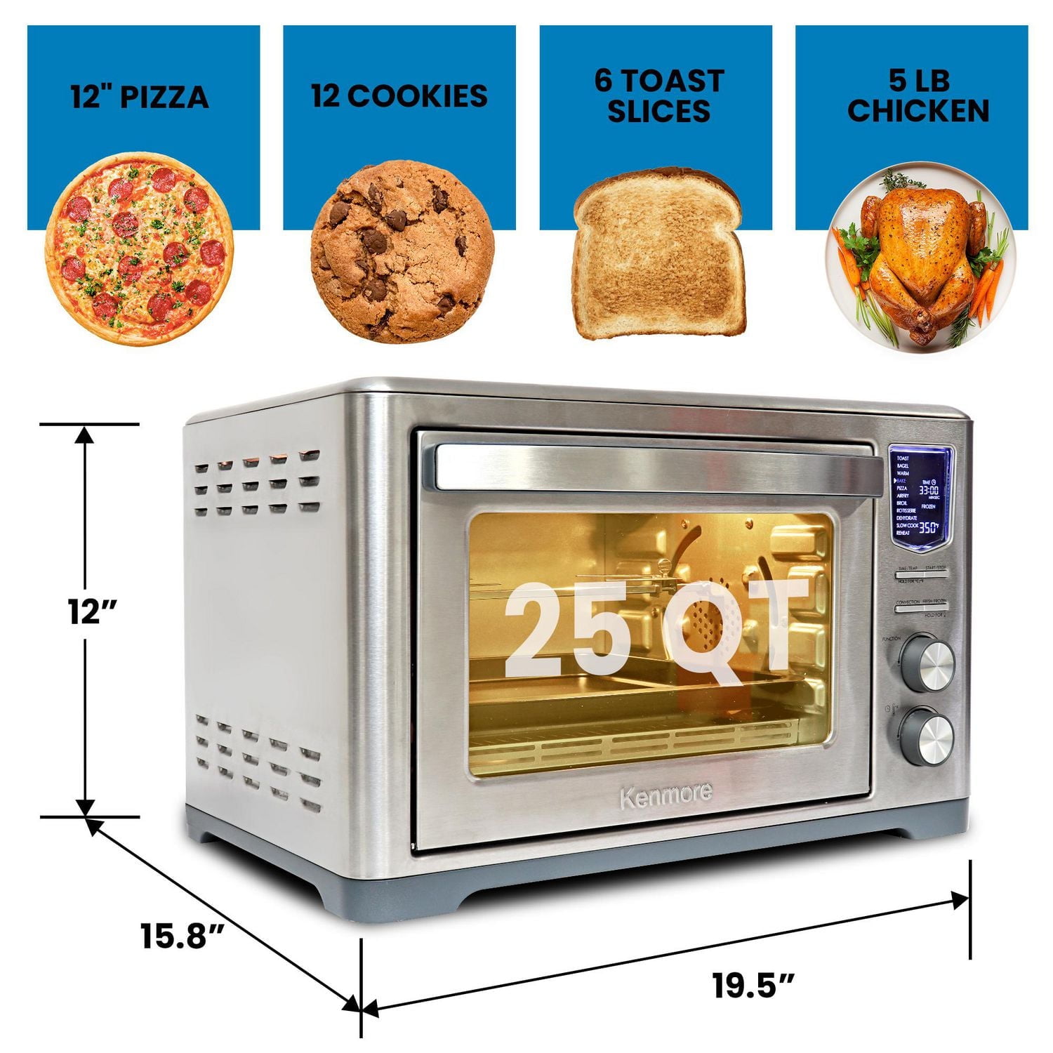 Kenmore 11-in-1 Digital Air Fryer Toaster Oven, Fast preheating with Automatic Timer Air Fryer Oven,1700W Cool-touch Stainless steel.