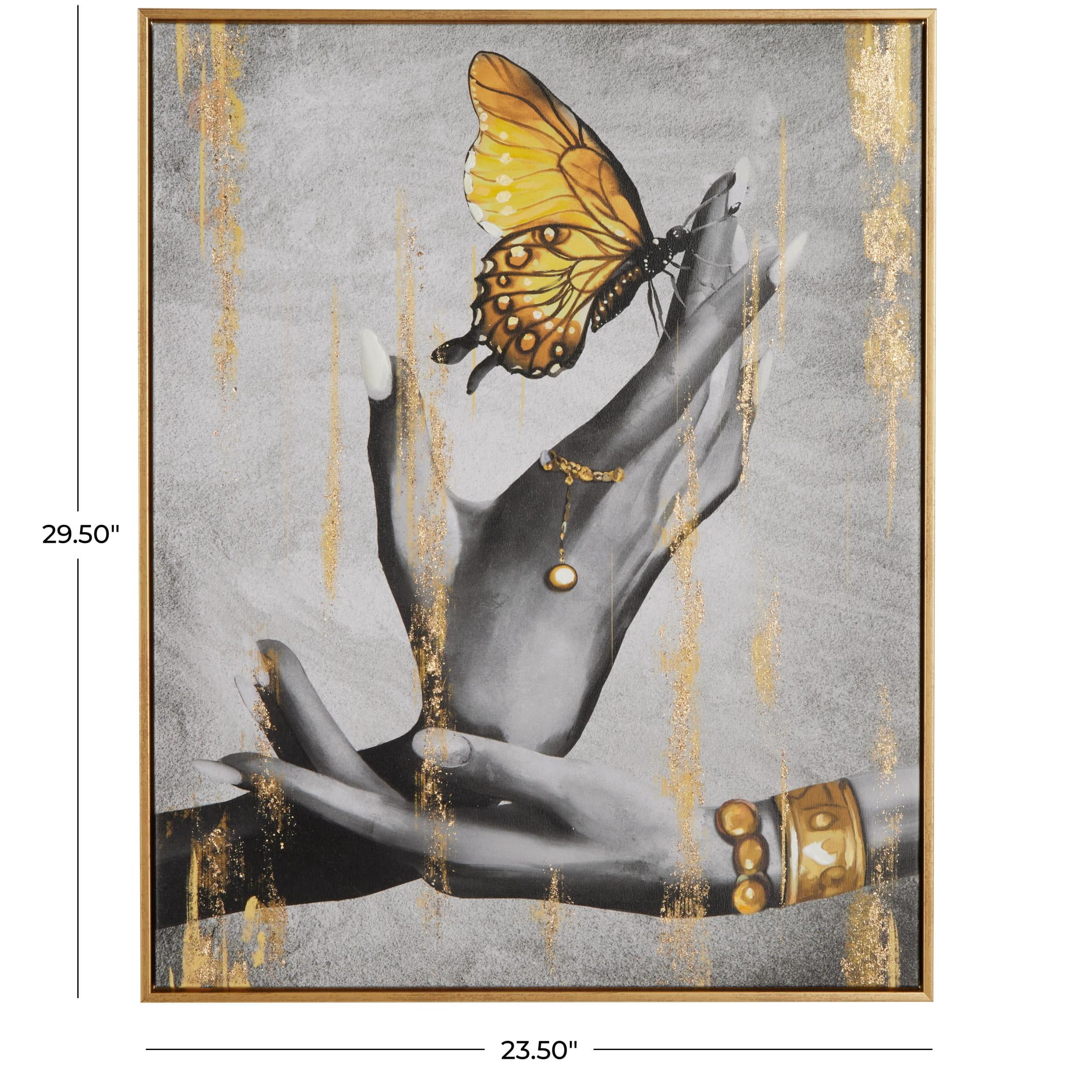 24" x 30" Shaded Butterfly Framed Wall Art with Jeweled Hands and Gold Foil Accents, by DecMode