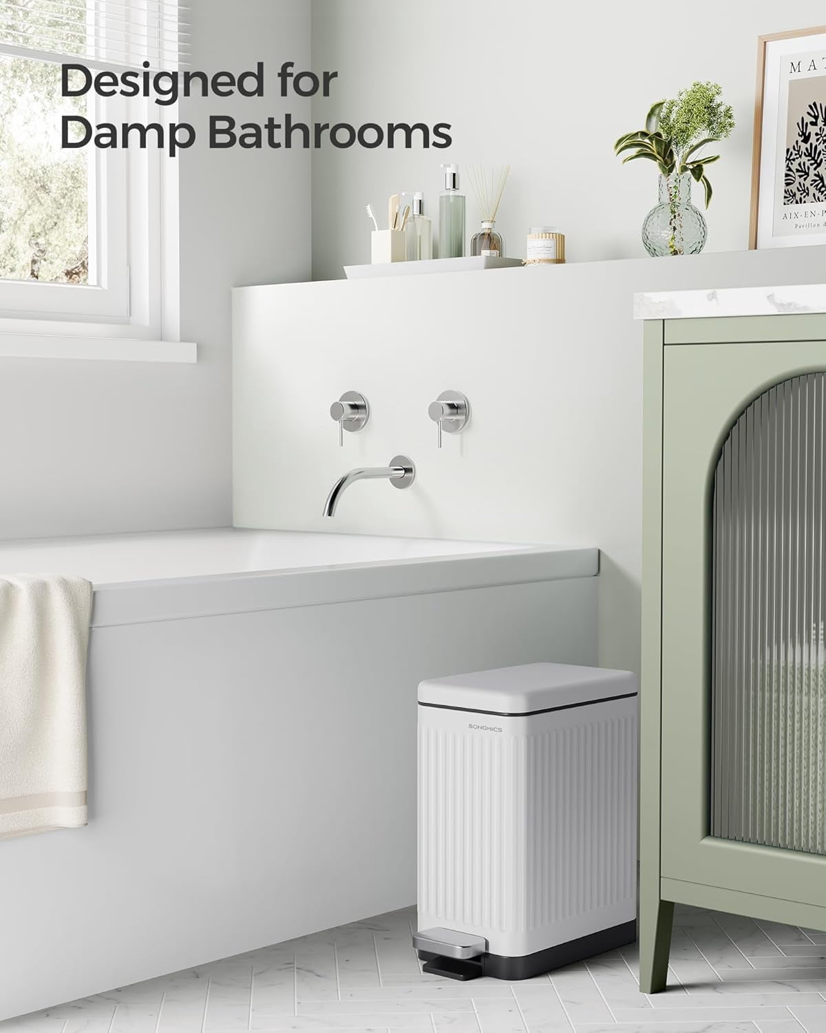 Bathroom Trash Can, 2.6-Gallon (10 L) Trash Bin with Lid, Slim for Small Spaces, Stainless Steel Garbage Can, Soft Close