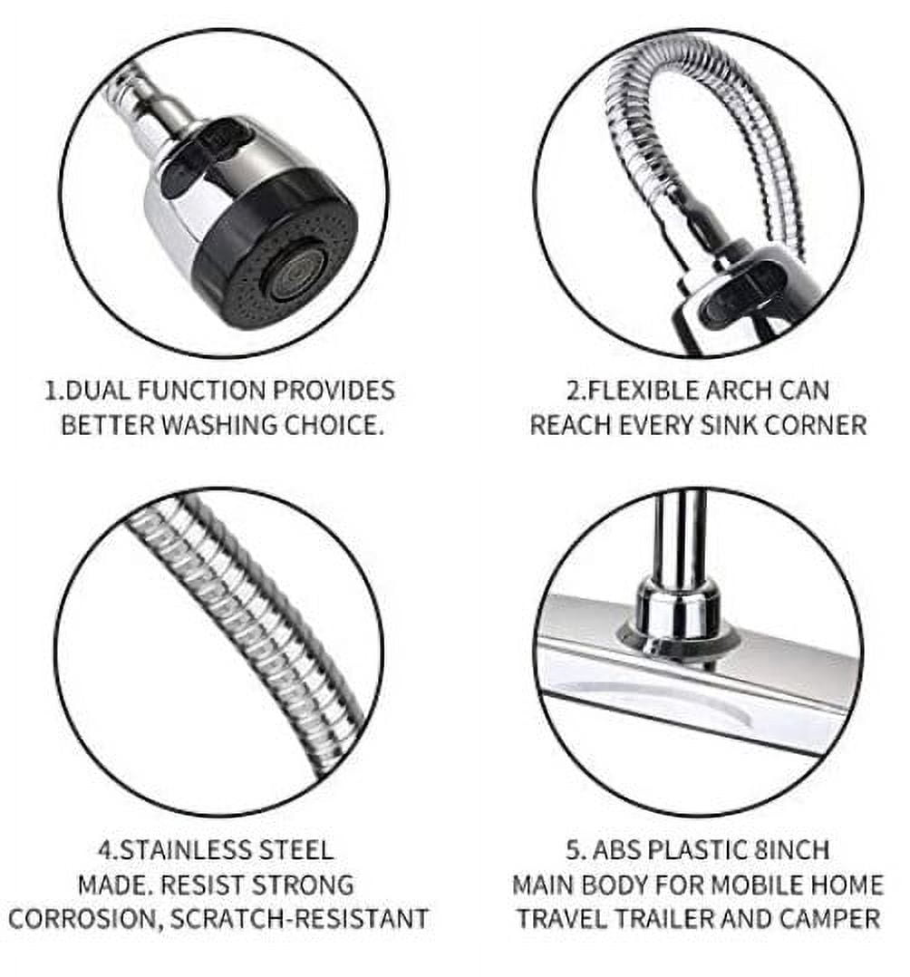 8" Center Set Two Handle Kitchen Chromed Plastic Faucet with Tall Flexible Spout for Kitchen RV Camper Motorhomes Office ADA