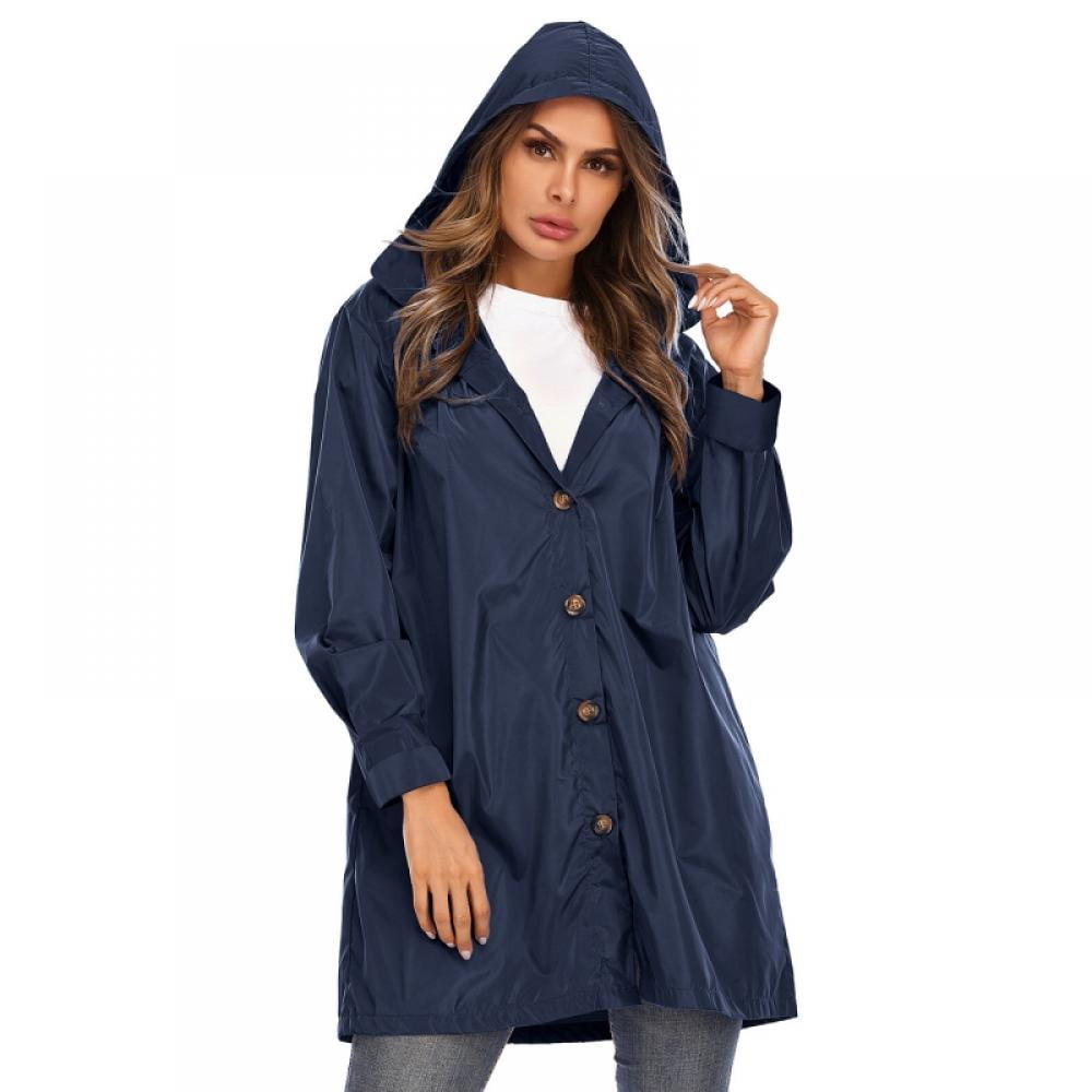 Women's Lightweight Water-Resistant Hooded Windbreaker Rain Jacket Coat Outwear