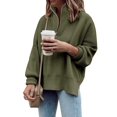 thumbnail image 2 of Women Long Sleeve Zip Pullover Oversized Slouchy Ribbed Knit Sweatshirt Tunic Sweater with Slit, 2 of 5