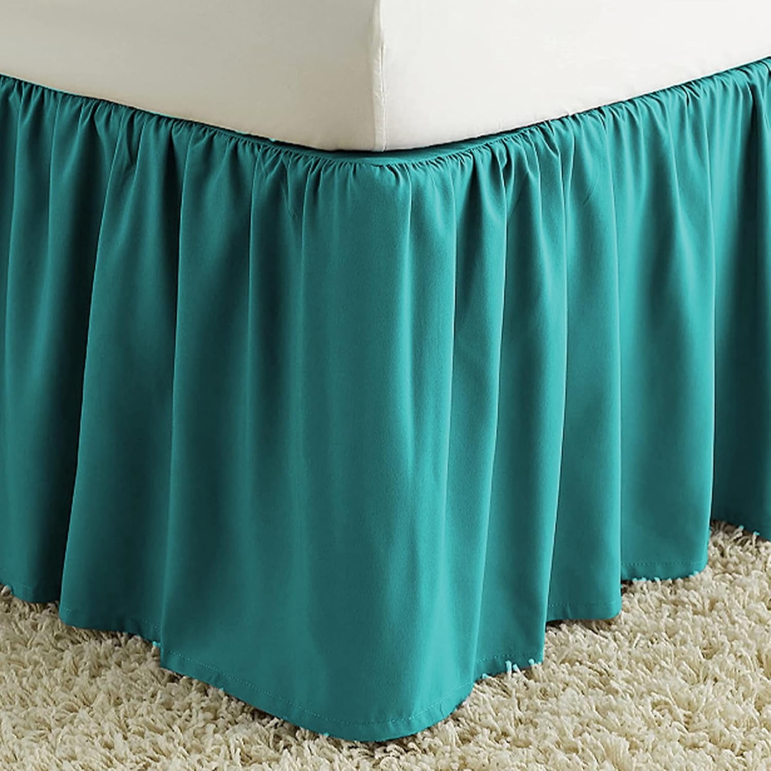 Ruffled Bed Skirt, Lightweight Dust Ruffle Bed Skirts with Platform, Multiple Sizes Soft Bed Skirt for Bedroom,Hotel (Malachite Green, Full（54x75 in） 14")