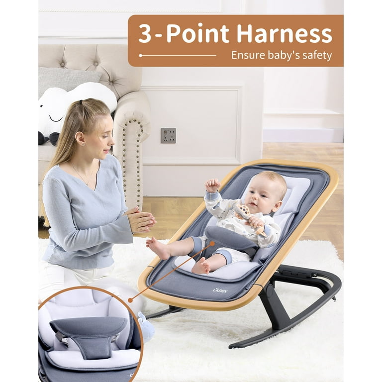 LAREX Baby Bouncer Portable Bouncer Seat for Babies Newborn Bouncer Seat with 3 Point Harness Ergonomic Design Baby Rocker Infants Bouncy Seat with