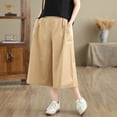 thumbnail image 6 of Women's Baggy Wide Leg Palazzo Capris Dressy Casual Cropped Gaucho Pant Pull On Solid Beach Culottes with Pockets, 6 of 7