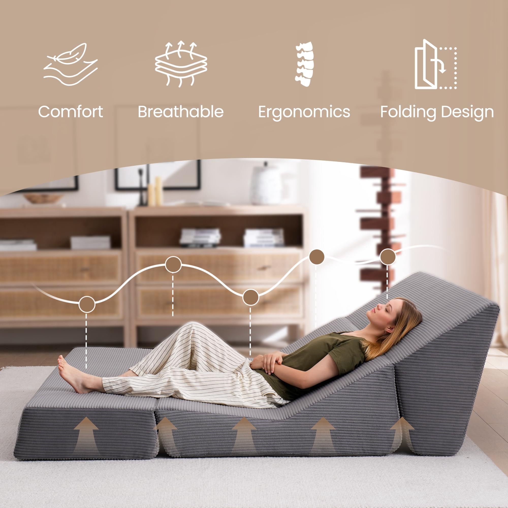 Vorthio Ergonomic Accent Sofa Chair with Wide Seat and Deep Cushion, 105° Reclined Backrest, High Density Foam & S Spring Support, Dual Removable Fabric Covers, Steel Frame Living Room Lounge Chair