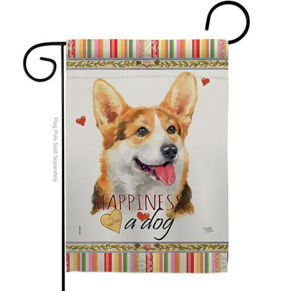 Breeze Decor G160202-BO 13 x 18.5 in. Dog Pembroke Welsh Corgi Happiness Double-Sided Decorative Vertical Garden Flag
