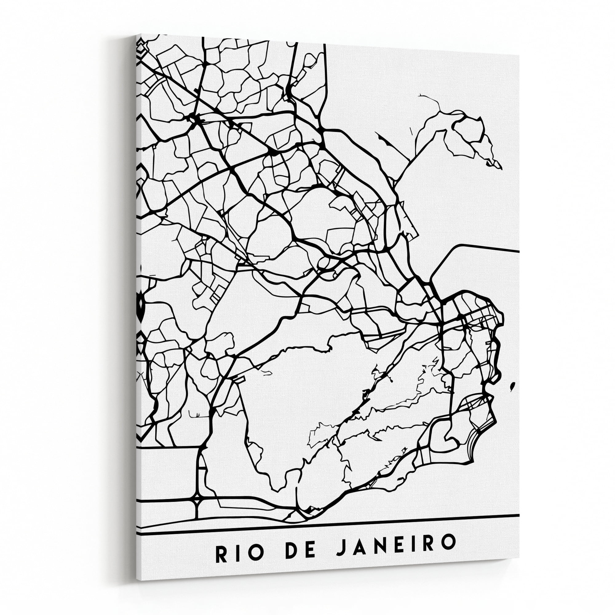 RIO DE JANEIRO Brazil Canvas Map Art Deco Style Large Horizontal Map Canvas Print Wall Art Ready for Hanging Black White Blue Map Poster