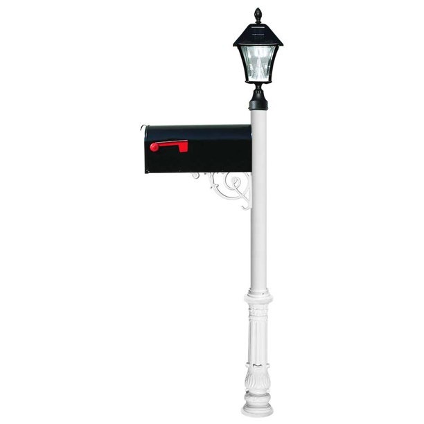 Lewiston post w/ economy 1 mailbox, ornate base in white color with