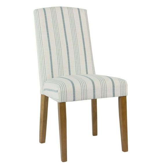 Wooden Dining Chairs with Stripe Pattern Fabric Upholstery Blue Set of Two