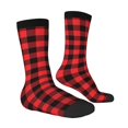 thumbnail image 2 of Goofa Buffalo Plaid Red Black Printed Men's Crew Socks, Soft Durable Breathable Moisture-Wicking with Odor Control Cotton socks, 2 of 9