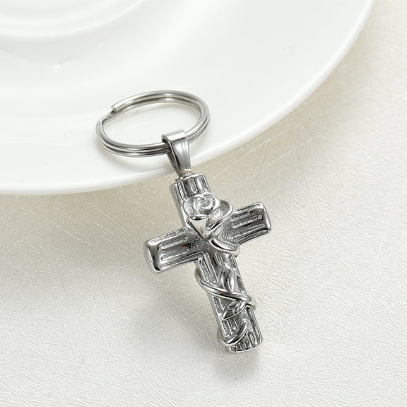 Cross Keychain Locket Cremation Jewelry for Ashes Holder Urn Keychain Memorial Jewelry