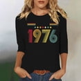 thumbnail image 2 of 3/4 Length Sleeve Tees For Women 1976 Graphic Print Crew Neck Pullover Tops Casual Trendy Vintage T Shirts (S, Black), 2 of 4