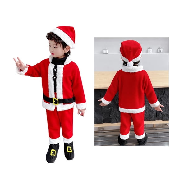 KIds Boy Santa Outfit Long Sleeve Tops Pants Hat Belt Kids Xmas Santa Suit Sets KIds Boy Christmas Outfit Holiday Party Dress 5-6 Years