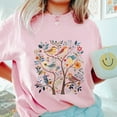 thumbnail image 3 of Women's White Short Sleeve T-Shirt Featuring Colorful Birds and Whimsical Floral Tree Graphic – Soft Cotton Casual Tee for Nature and Animal Lovers, 3 of 7