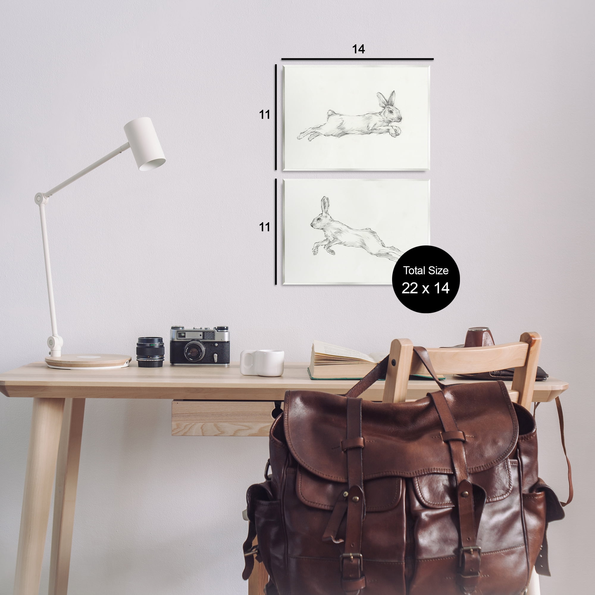 Stupell Industries Pencil Sketch Rabbit Jumping Animals Drawing Unframed Art Print Wall Art, 14 x 11, Set of 2