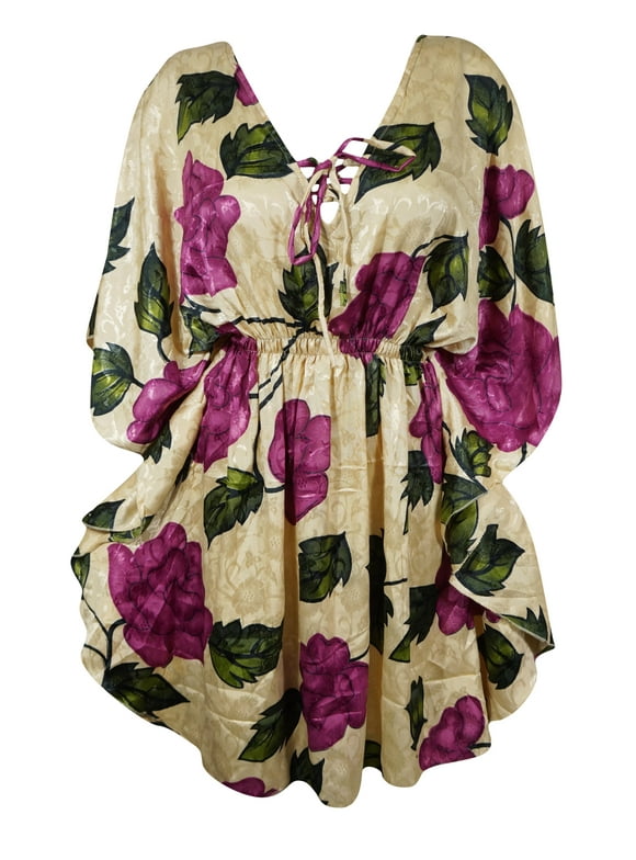 Mogul Short kaftan Dress, Purple Flora Print Handmade Dress M-XL