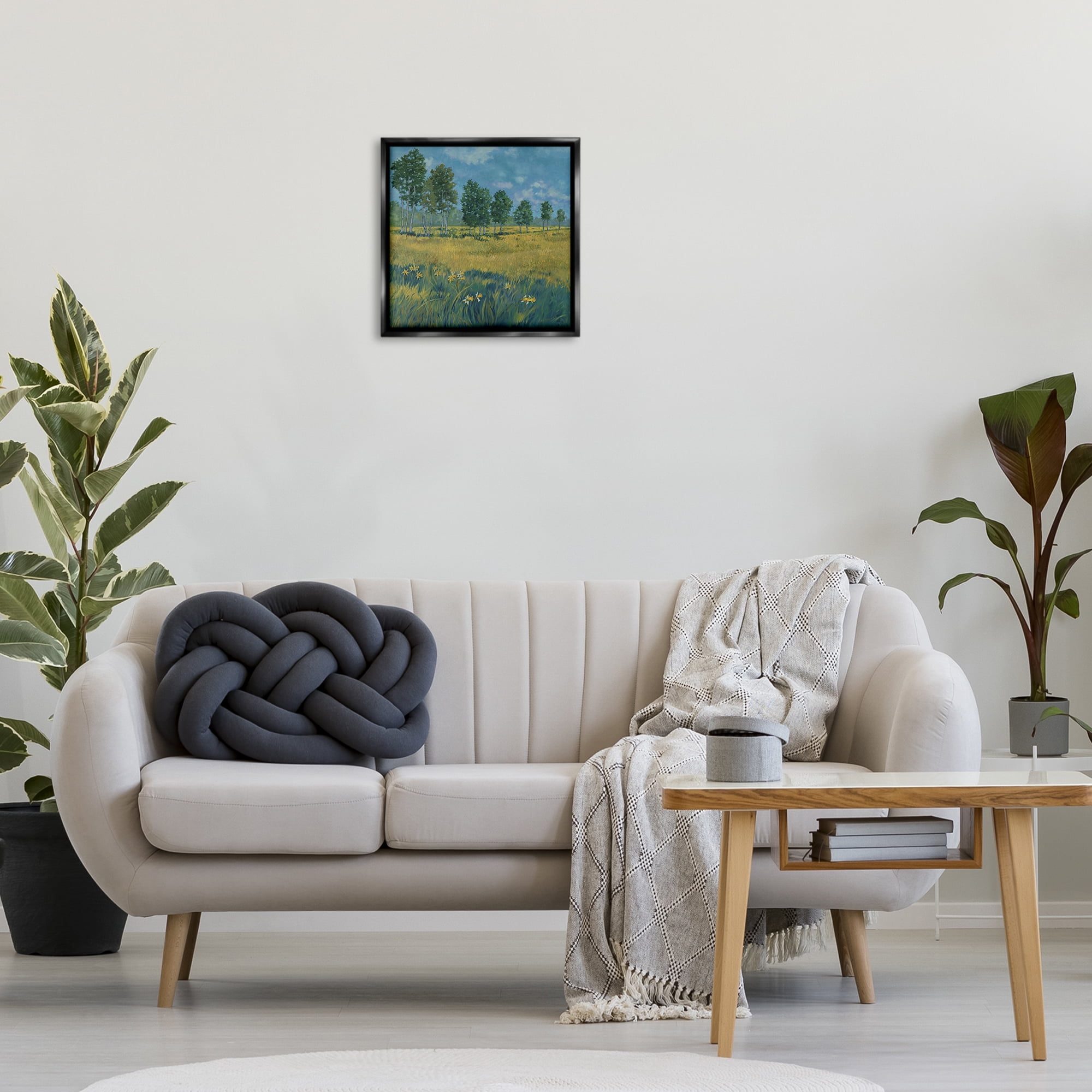 Stupell Industries Daffodil Field Landscape Landscape & Nature Painting Black Floater Framed Canvas Art Print Wall Art, 18 x 18