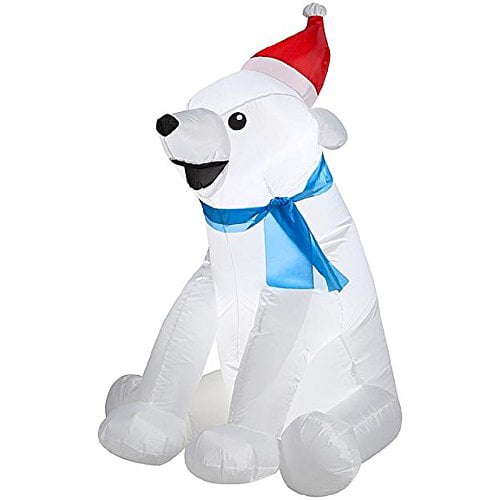 CHRISTMAS INFLATABLE BABY POLAR BEAR WITH SANT HAT & SCARF Walmart