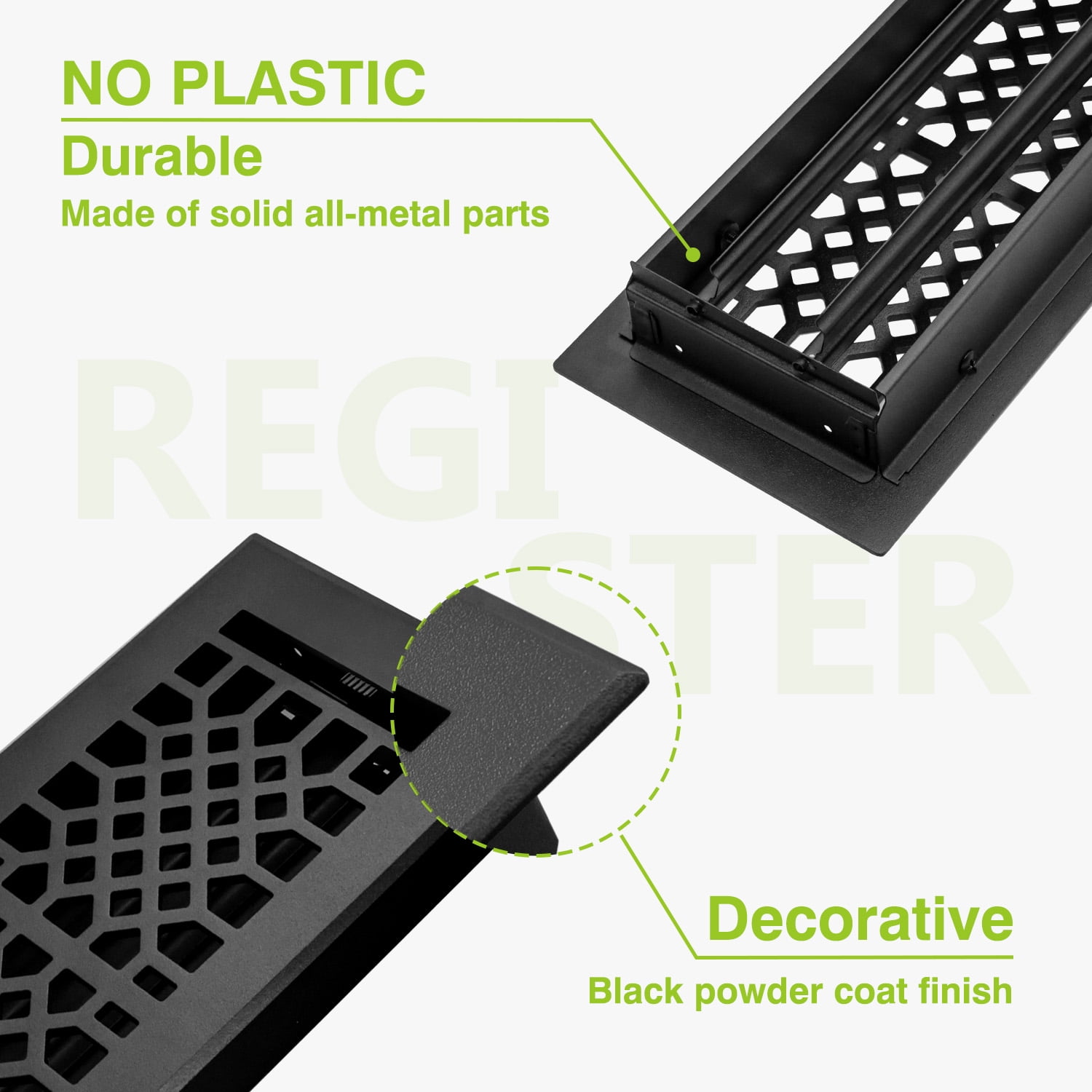 Naiture Stainless Steel Floor Register, Heavy Duty Rust-Resistant Floor Vent Cover, Metal Damper or Lever, Antique Style Grille Floor Vent, Duct Size 4" X 12", Black Finish
