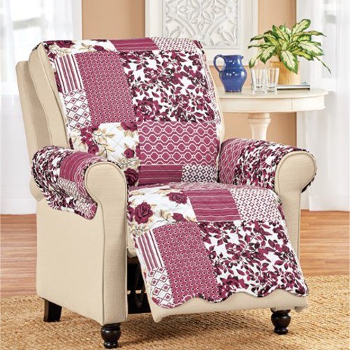 Langdon Quilted Patchwork Furniture ProtectorReclinerBurgundy