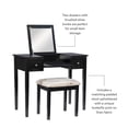 thumbnail image 3 of Linon Butterfly Vanity and Padded Stool Flip Up Mirror 2 Drawers in Black Wood, 3 of 16