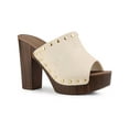 thumbnail image 1 of BLISSFUL STEP Chaussures pour Femmes à Plateforme à Talons Épais à Bout Ouvert à Rivets en Faux Suède Sandales à Enfiler Beige 9.5, 1 of 7