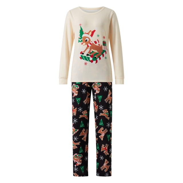 Pijamas navideños para toda la familia, conjunto de camiseta de manga larga con estampado de ciervos y pantalón para adultos, niños, bebés y perros.