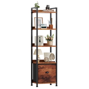 Gianna 5-Tier Bookshelf with Drawer, Rustic Brown