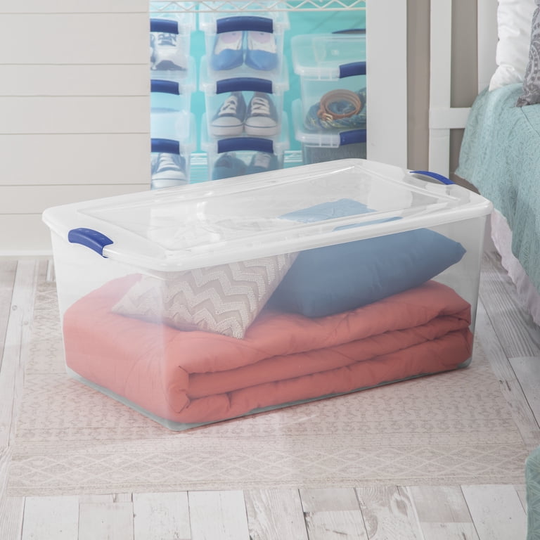 Sterilite 105 Qt Clear Storage Bin with Latch Lid - Blue, 4 Pack photo 3