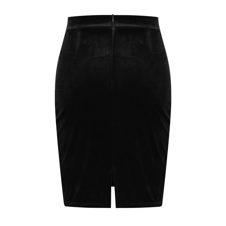 ZQUUVOU Velvet Pencil Skirt for Women Solid Color High Waist Back