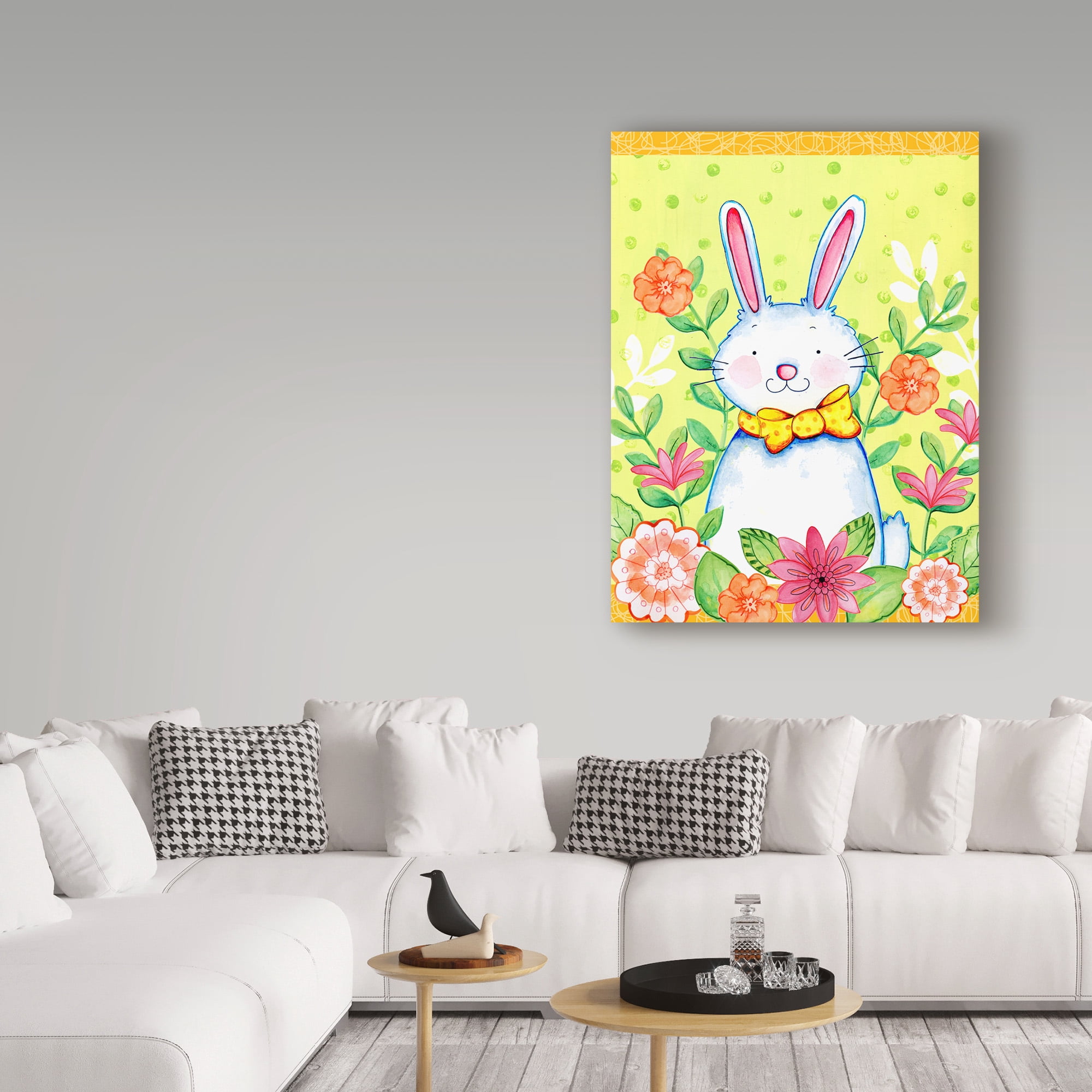 Trademark Fine Art 'Flowers And Bunny' Canvas Art by Valarie Wade