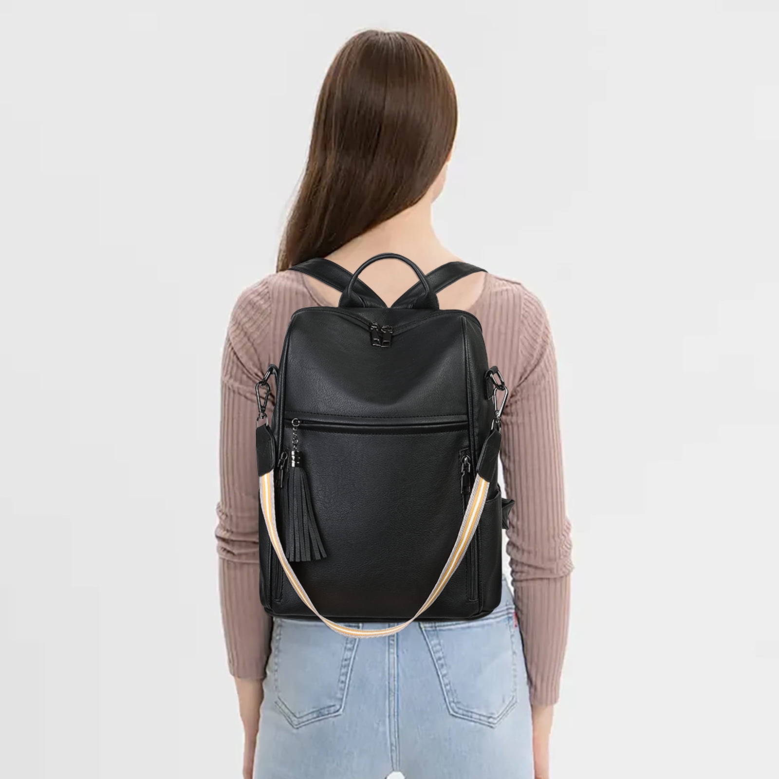 GOIACII Women Large Backpack Leather Travel Backpack Fashion Ladies Shoulder Bags with Tassel