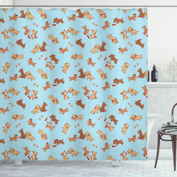 Ambesonne Dog Lover Shower Curtain, Playful Golden Puppy, 69"Wx84"L, Multicolor