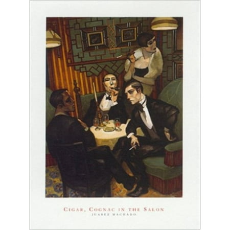 Cigar Cognac  the Salon by Juarez Machado 24x32 Art Print Poster Abstract Figurative Painting Three Men Smoking Around a