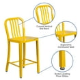 thumbnail image 5 of Flash Furniture Commercial Grade 24" High Yellow Metal Indoor-Outdoor Counter Height Stool with Vertical Slat Back, 5 of 12