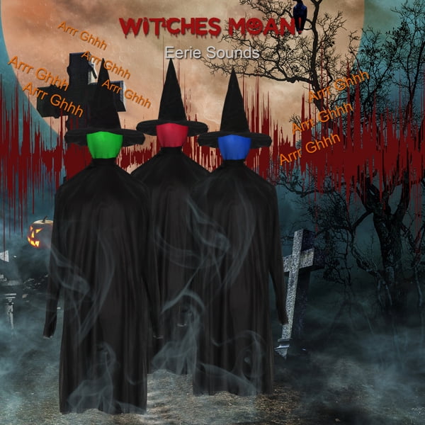 Alvantor 63 in Lighted Halloween Witch Decoration with 3 Witches, Color-Changing Heads and Scary Sounds, Black