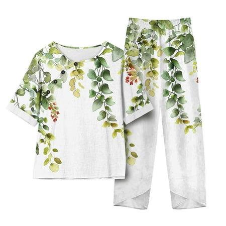 Cozirly Two Piece Sets for Women Summer Skirt Travel Clothes Summer Two Piece Outfits for Women Foldover Pants Set Yellow 3XL