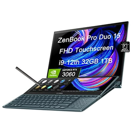 ASUS ZenBook Pro Duo 15 UX582 15.6" FHD OLED Touchscreen (Intel 14-Core i9-12900H, 32GB DDR5 RAM, 1TB SSD, GeForce RTX 3060) Business Laptop, ScreenPad Plus, Thunderbolt 4, Backlit, Pen, Win 11 Pro