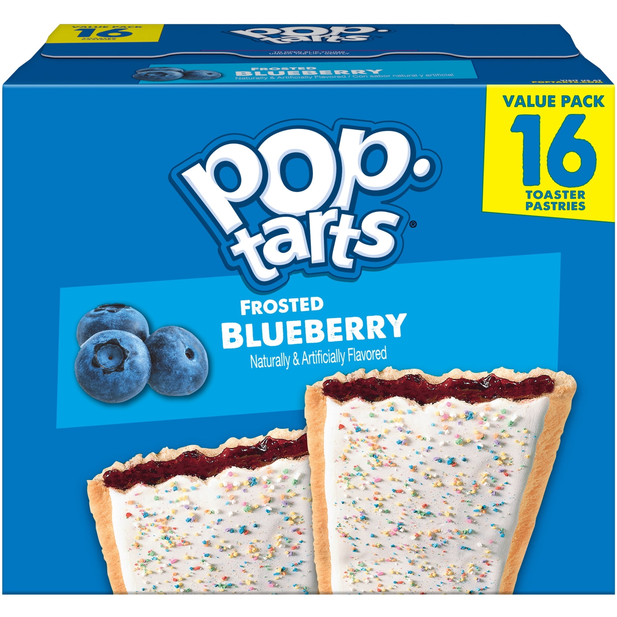 Pop-Tarts Toaster Pastries, Breakfast Foods, Kids Snacks, Value Pack, Frosted Blueberry (16 Pop-Tarts)